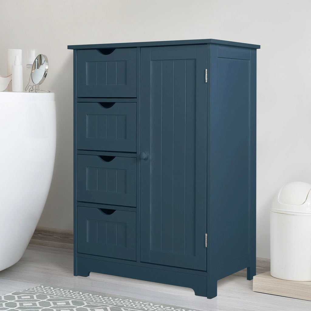 Blue Wooden Bathroom Floor Storage Cabinet with 4 Drawers and 1 Cupboard Y6539