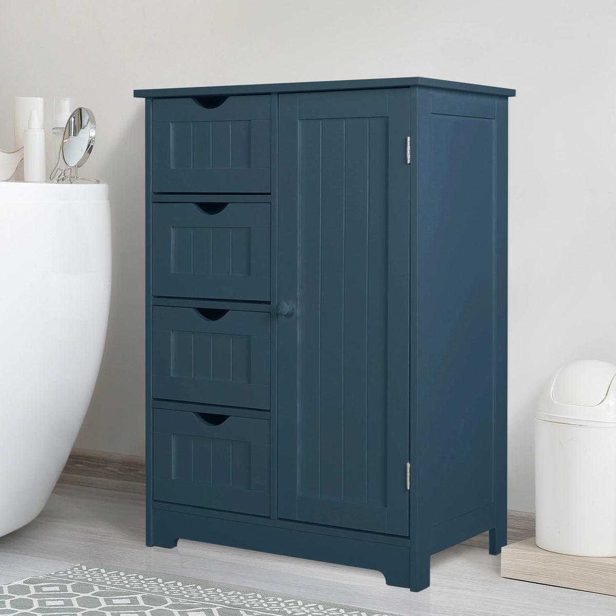 Blue Wooden Bathroom Floor Storage Cabinet with 4 Drawers and 1 Cupboard Y6539