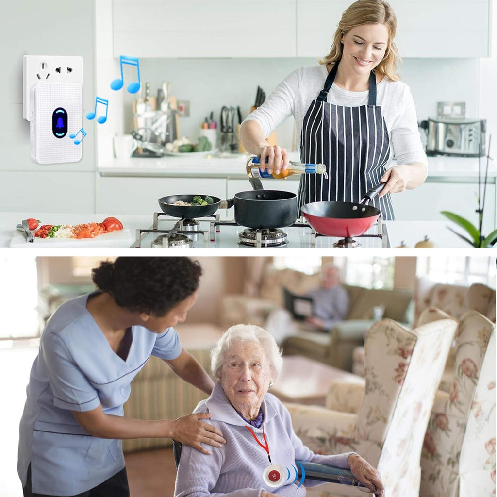 Elderly Call Button with 2 Receivers & 1 Waterproof Transmitters & 1 Doorbell T259893