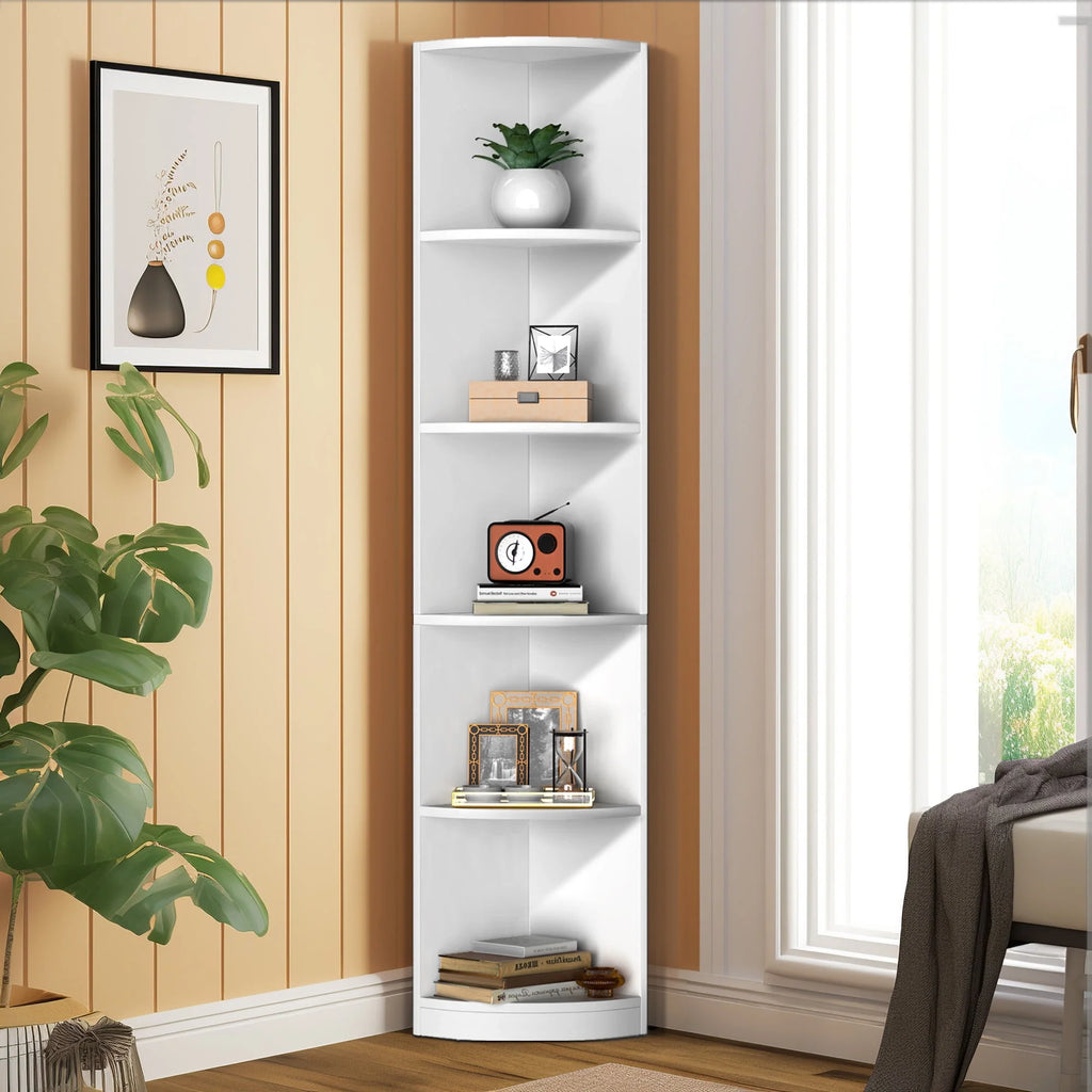 5 Tier White Corner Bookcase B490