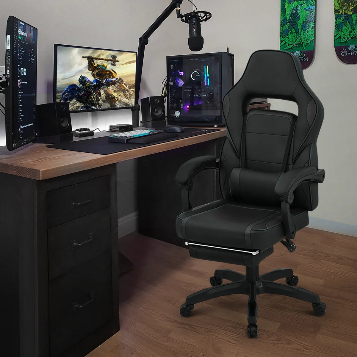 Black Ergonomic Gaming Chair with Detachable Pillow and Lumbar Support W407236