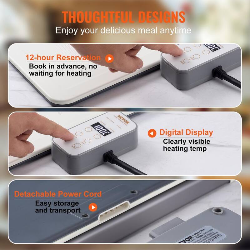 White Portable Electric Warming Tray with Temperature Control F8687