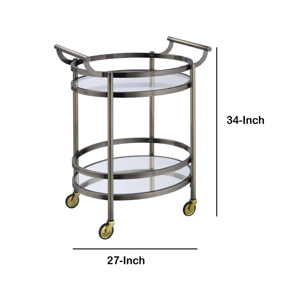 Oval Metal Serving Cart with Clear Glass T344