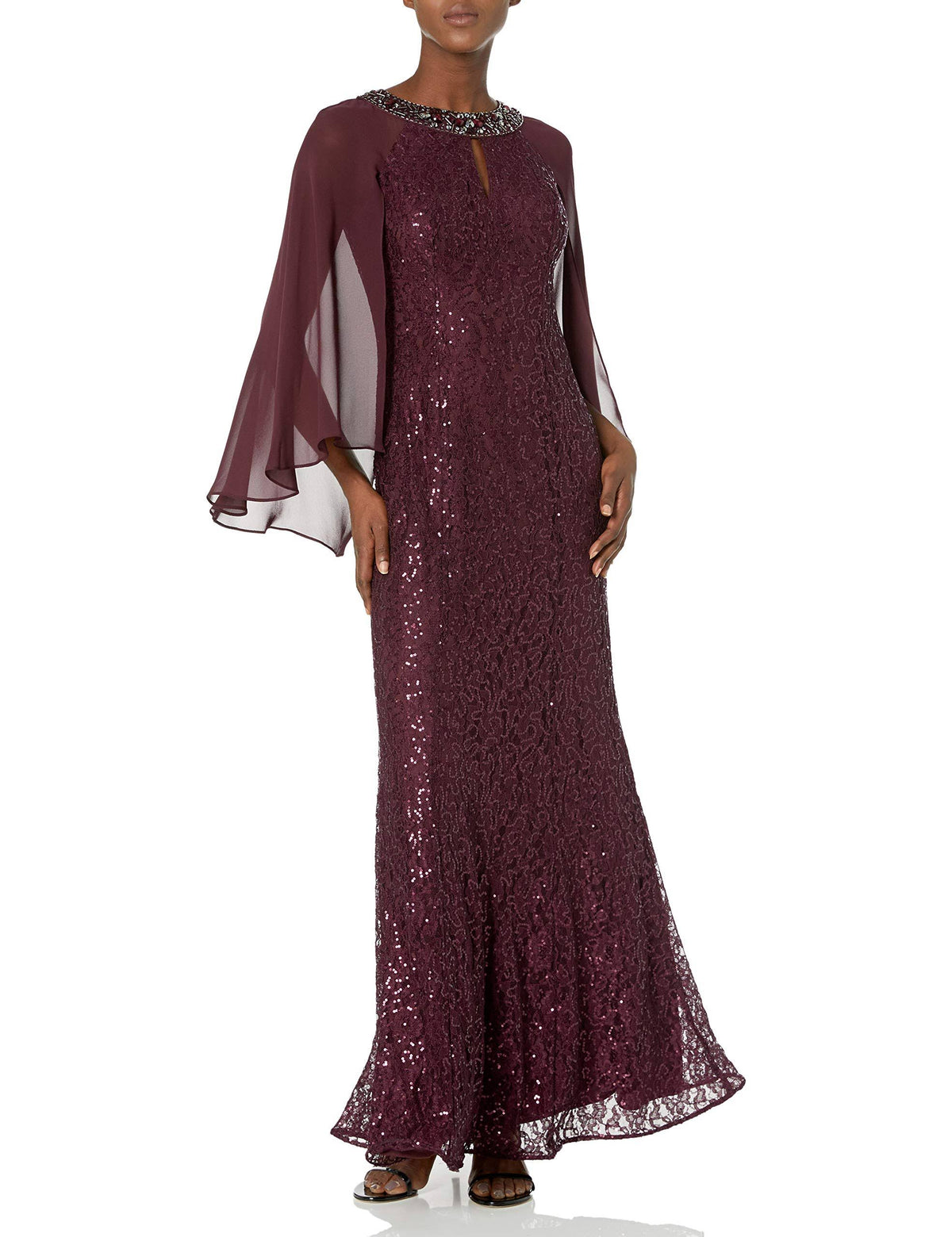 Sequined Cape Gown O86001