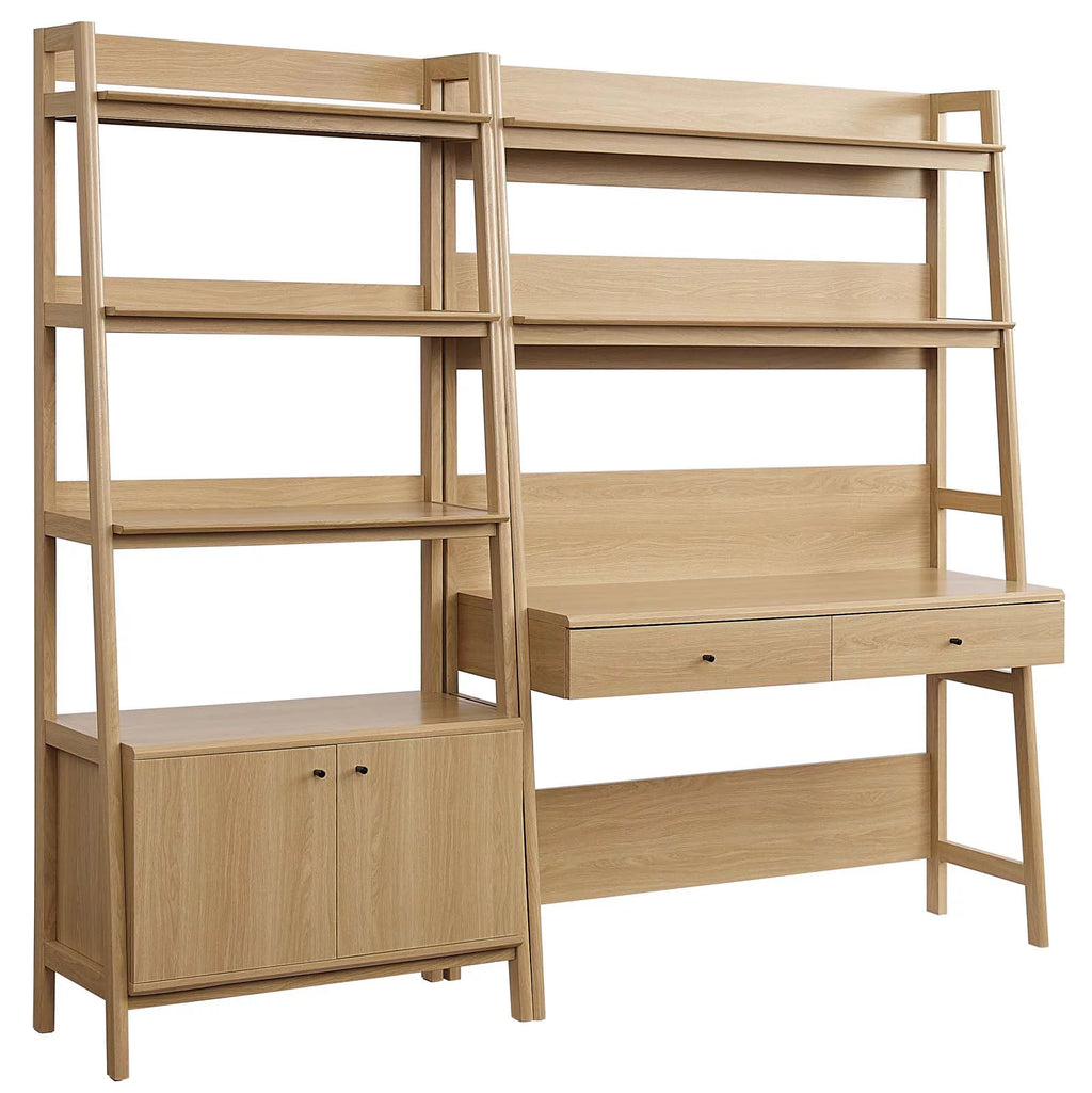Oak Wood Office Desk and Bookshelf J8702