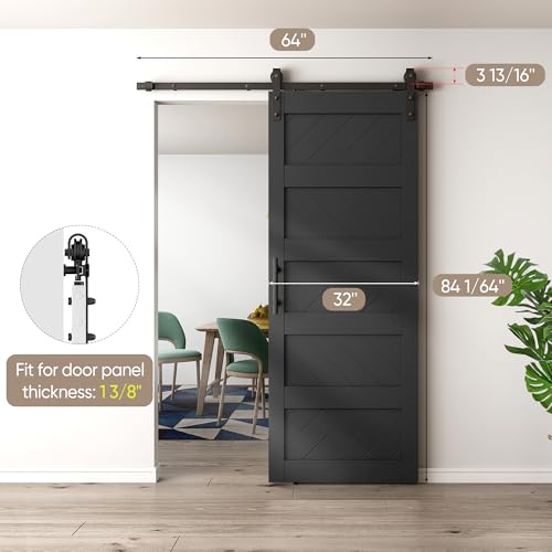 Black 36" x 84" Solid Wood Barn Door with Hardware Kit Q215