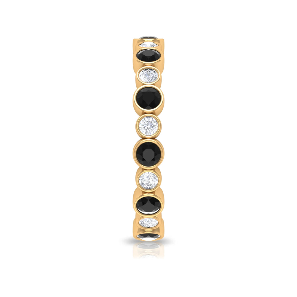 1 CT Black Onyx and Diamond Eternity Band Ring, 18K Yellow Gold, US 7.00 O89927