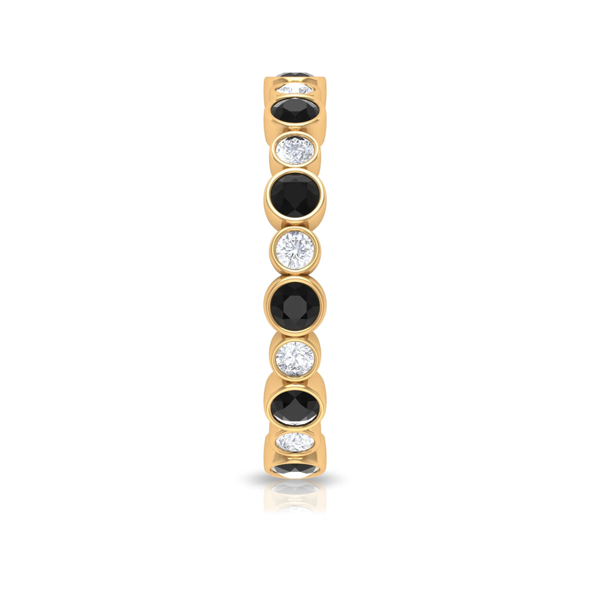 1 CT Black Onyx and Diamond Eternity Band Ring, 18K Yellow Gold, US 7.00 O89927