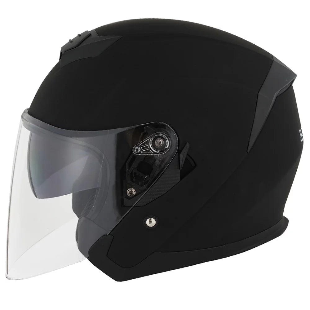 Open Face Motorcycle Helmet with Dual Lens Sun Visor Matt Black E6905
