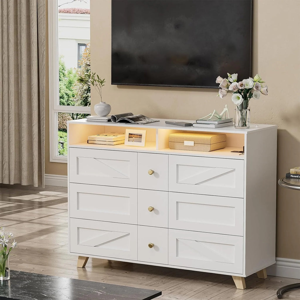 White 6 Drawer Dresser S3269