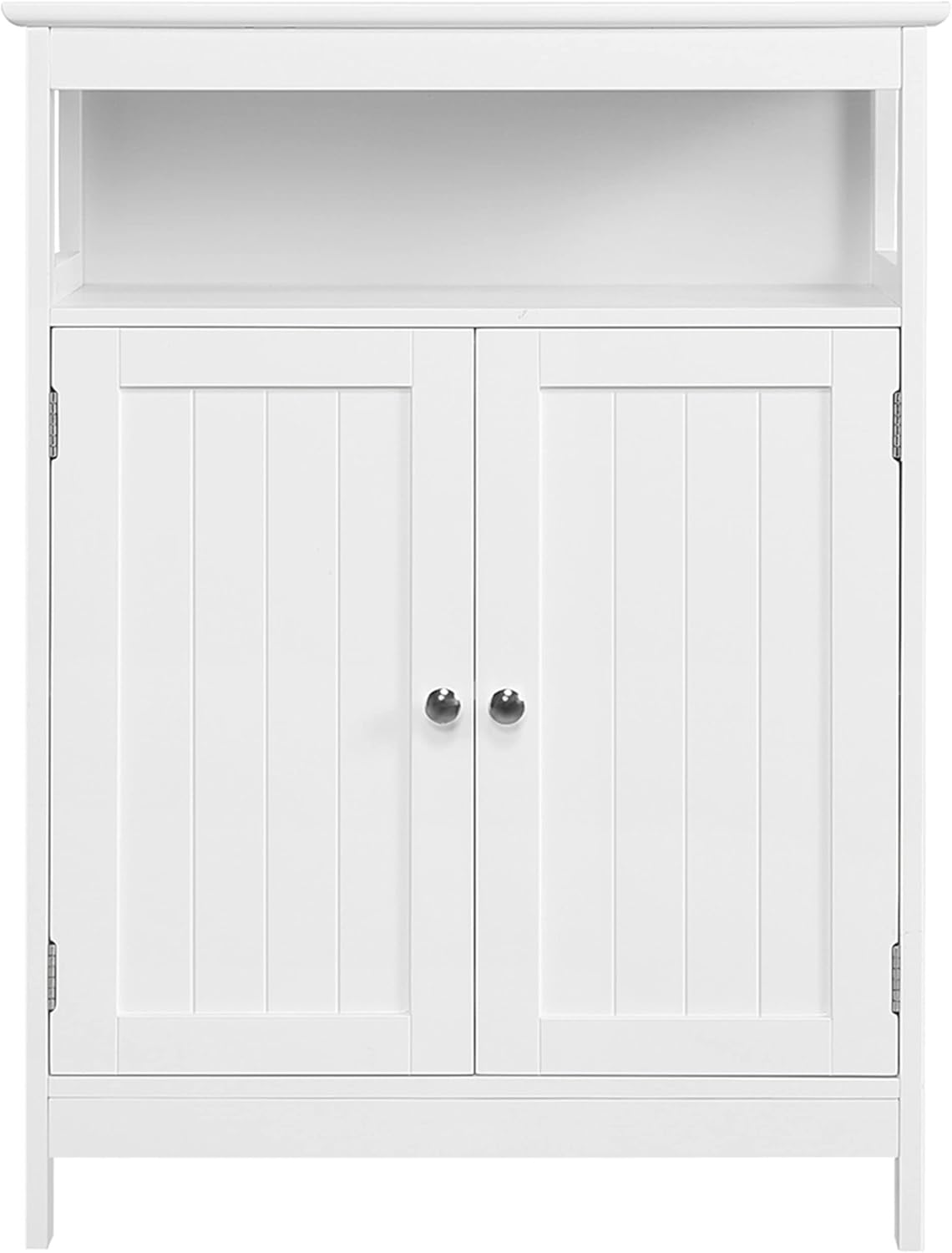 White Wooden Bathroom Floor Cabinet with Double Doors and Adjustable Shelf X28614
