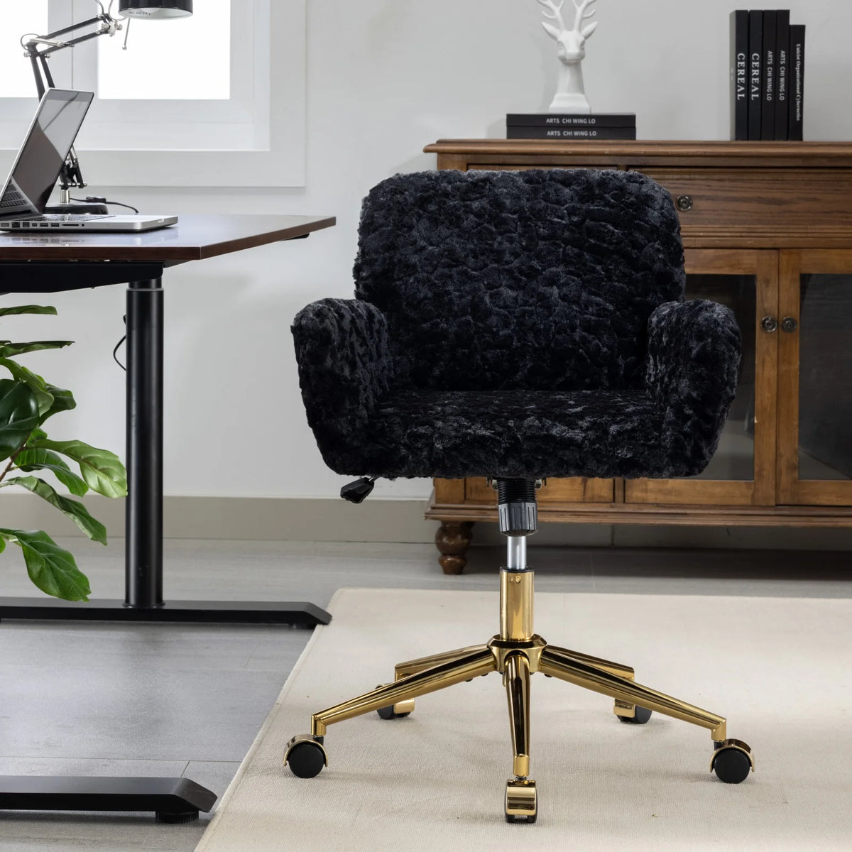 Black Adjustable Swivel Office Chair with Golden Metal Base M13693