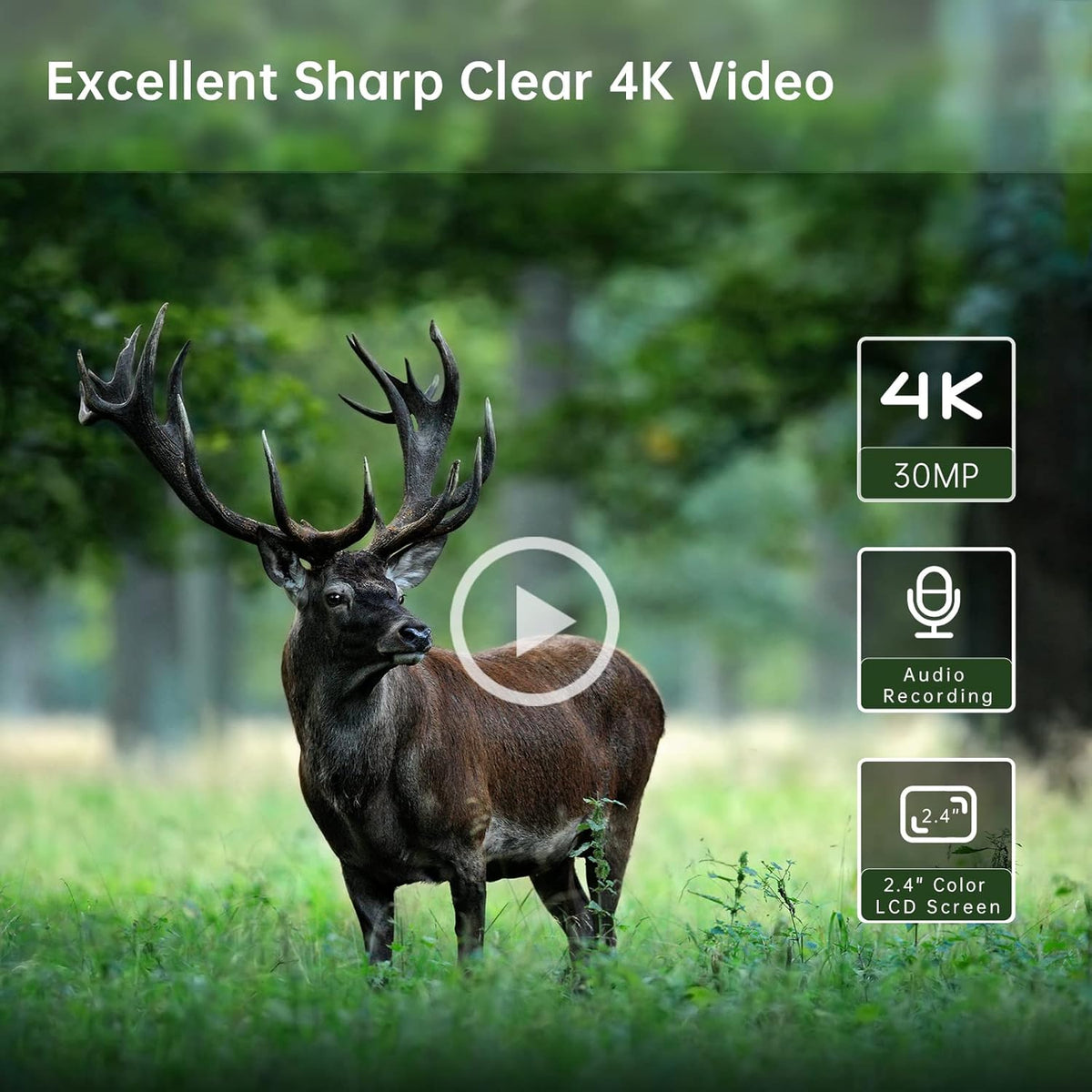 4K 30MP Trail Camera with Night Vision, 120° Wide Angle, IP65 Waterproof B47797