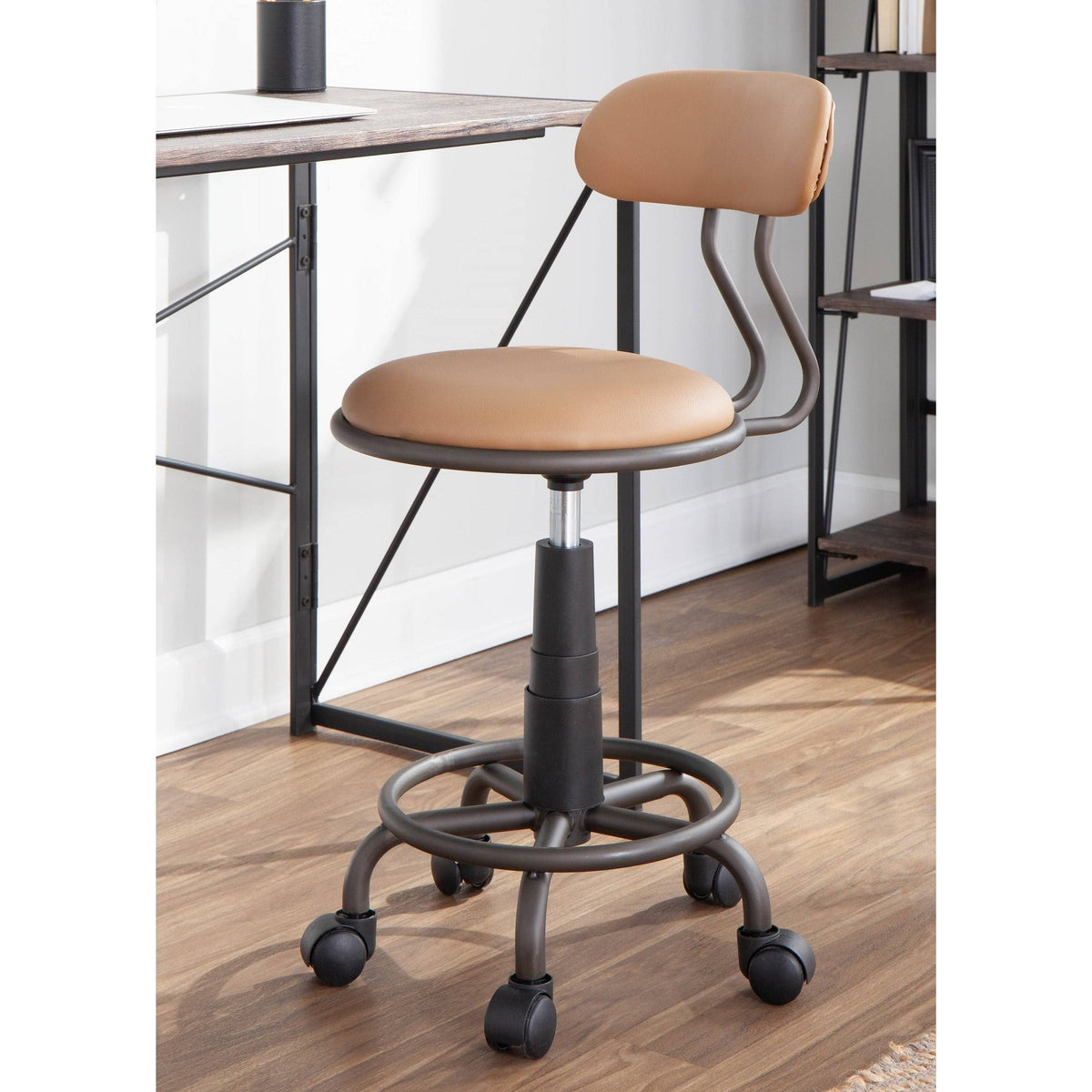 Adjustable Task Chair Camel Faux Leather C124