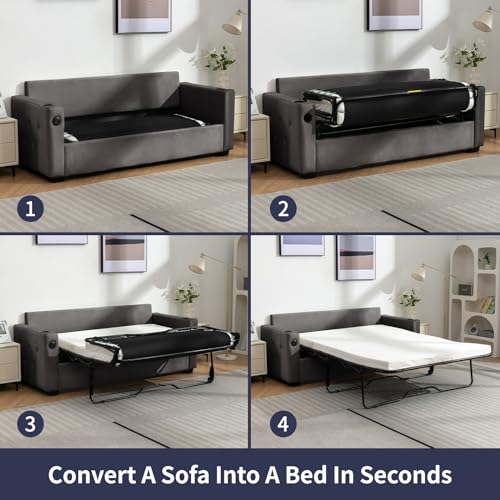 Beige Queen Pull Out Sofa Bed with Memory Foam Mattress X245
