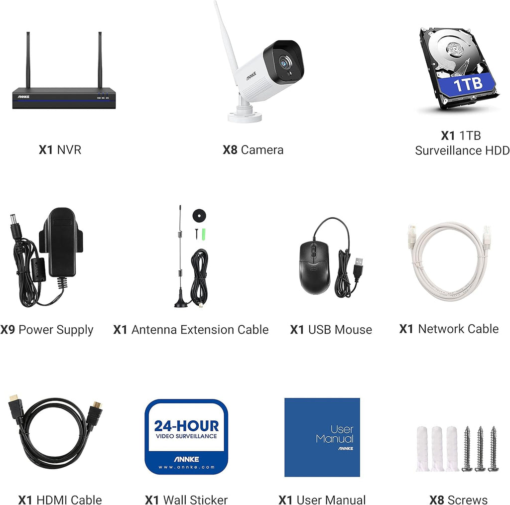 8CH Wireless Security Camera System with 1TB Hard Drive D3195