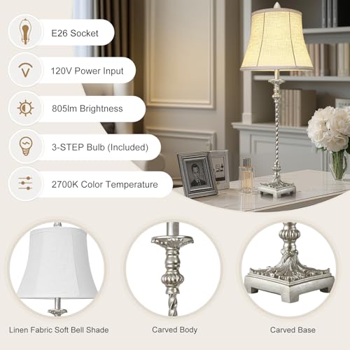 Set of 2 33'' Tall Ivory White Linen Fabric Table Lamps Y63485