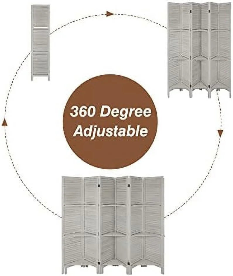 Wood 4 Panel Room Divider with Shelves Z9616