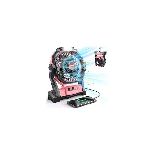 Portable Battery Operated Fan, 20000mAh Rechargeable Camping Fan with LED Lantern S591