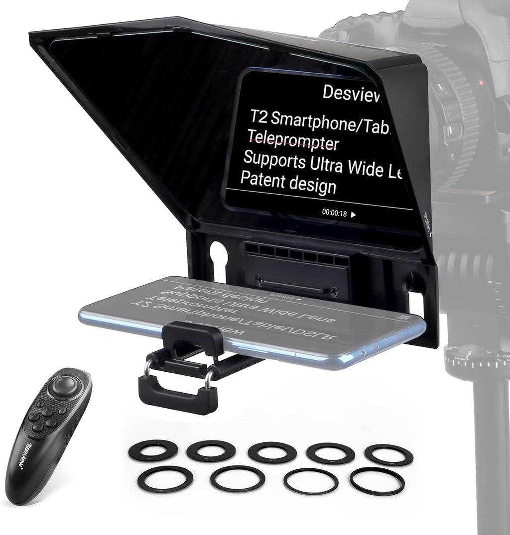 Desview T2 Protable Teleprompter 70/30 Beam Splitter Glass with APP Remote Control Pack of 2 I678