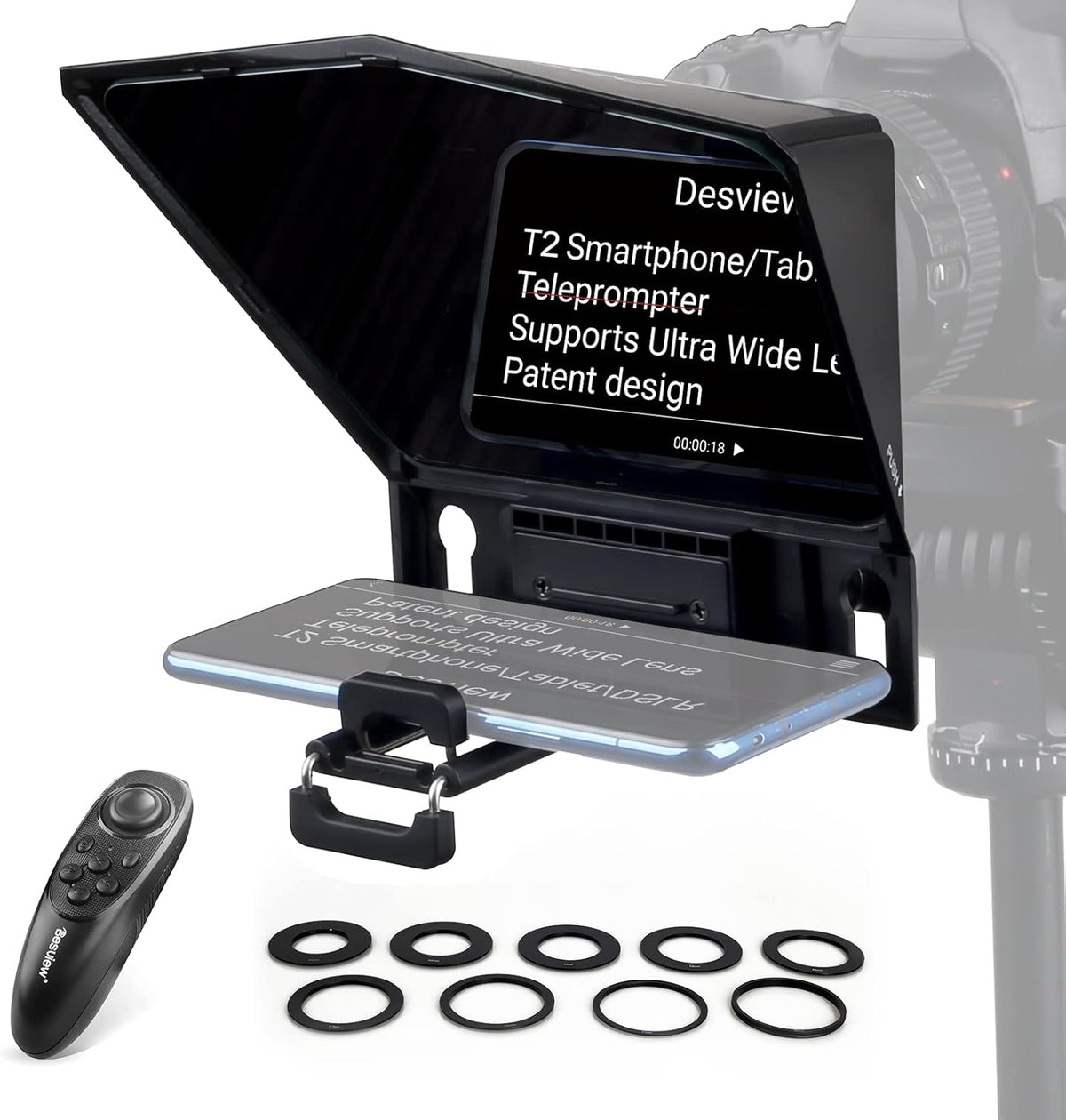 Desview T2 Protable Teleprompter 70/30 Beam Splitter Glass with APP Remote Control Pack of 2 I678