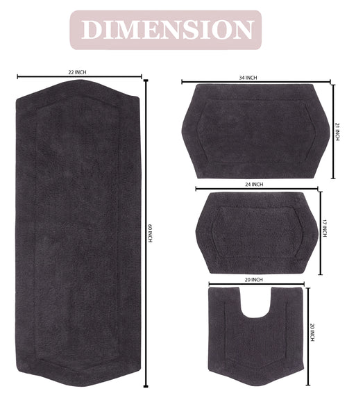 100% Cotton Non-Slip Machine Washable 4 Piece Bath Rug Set with Contour D893