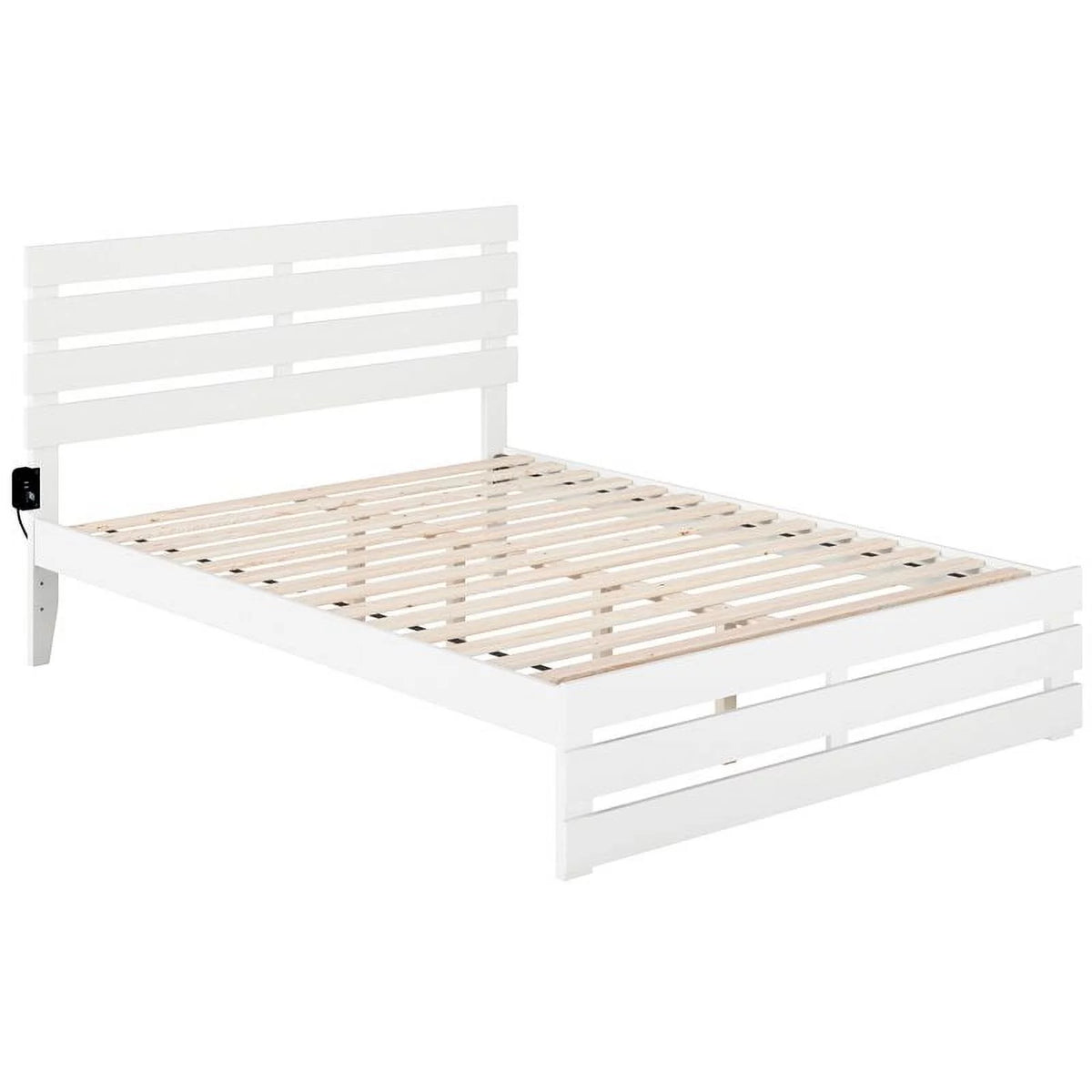 White Solid Wood Queen Bed with Footboard and USB Charger R98170