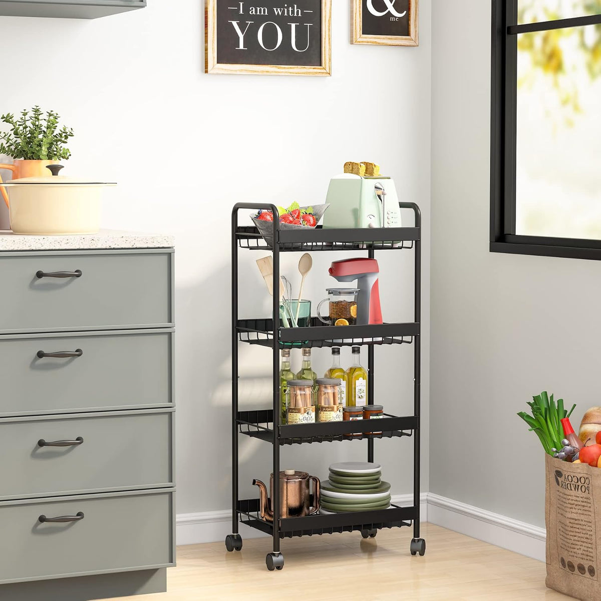 4-Tier Metal Rolling Utility Cart with Wheels U423647