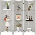 Wood 4 Panel Room Divider with Shelves Z9616