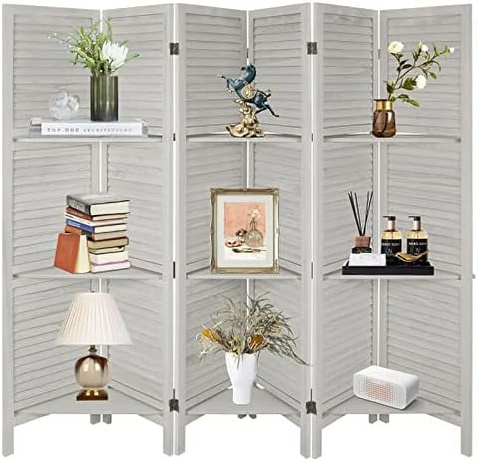 Wood 4 Panel Room Divider with Shelves Z9616