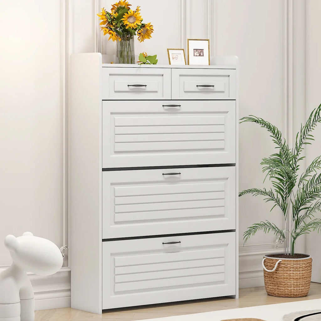 White Narrow 3 Door 2 Drawer Shoe Storage Cabinet I589024