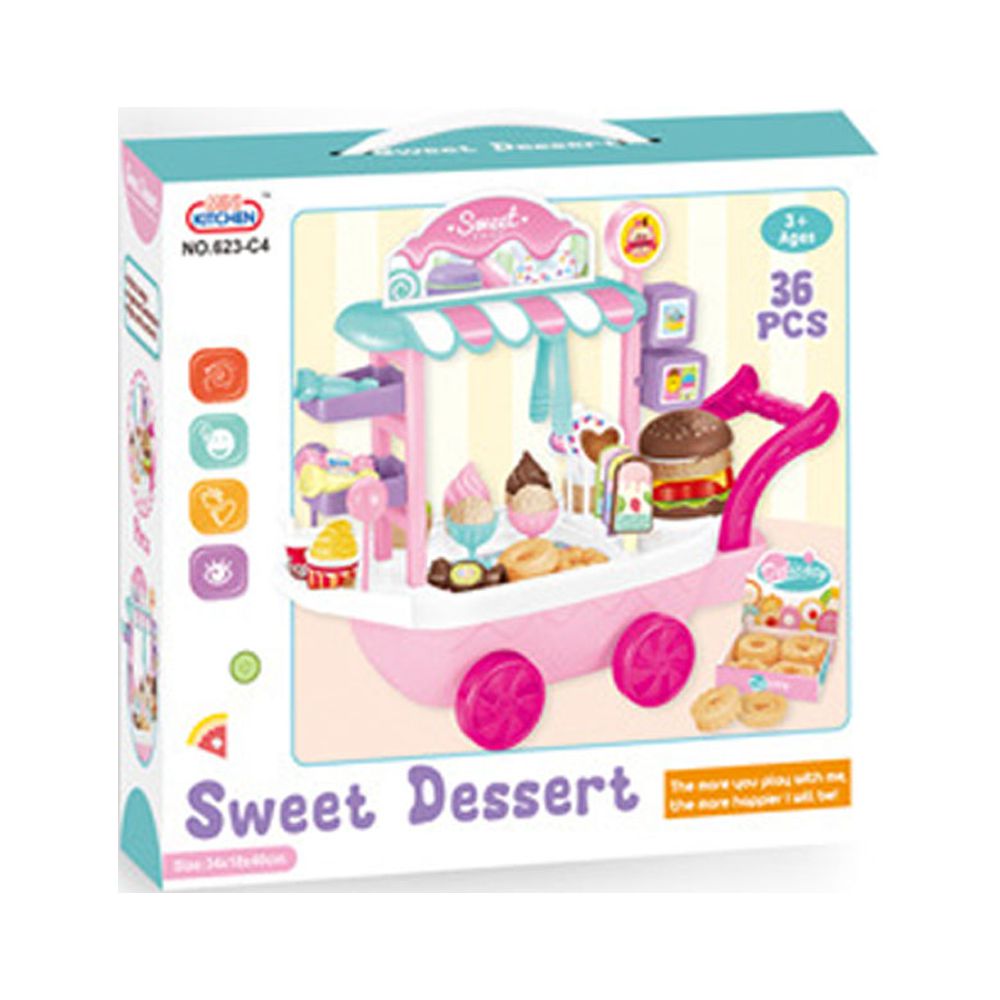 Dessert Candy Trolley Kitchen Toy Set with Food Dishes S284