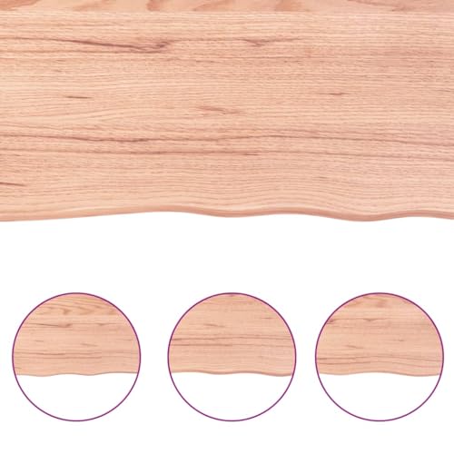 Solid Oak Wood Bathroom Countertop Light Brown Handmade Live Edge Vanity Top with Varnish Finish 15.7"x11.8"x(0.8"-1.6") D395265
