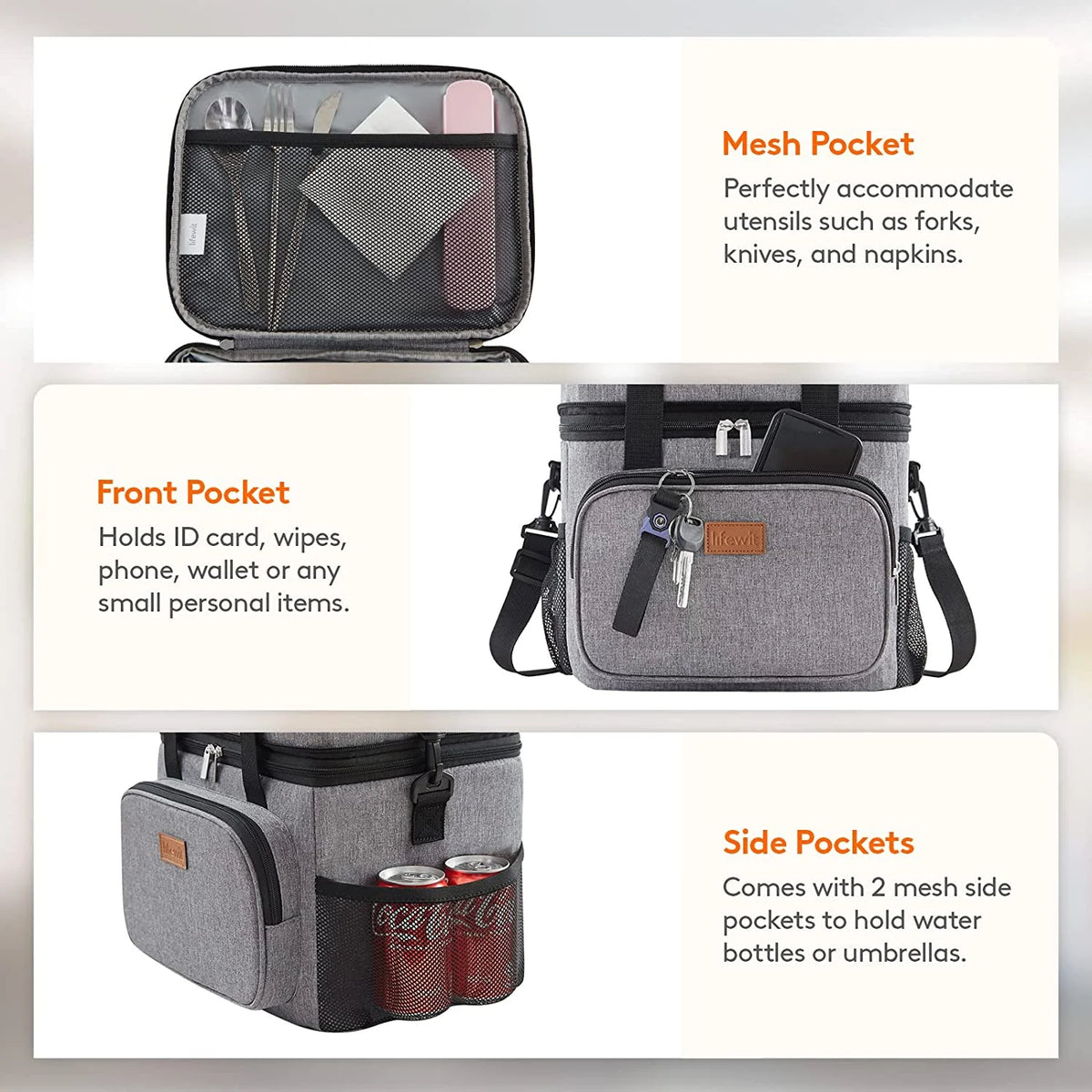 Grey Insulated Lunch Bag 21L X261