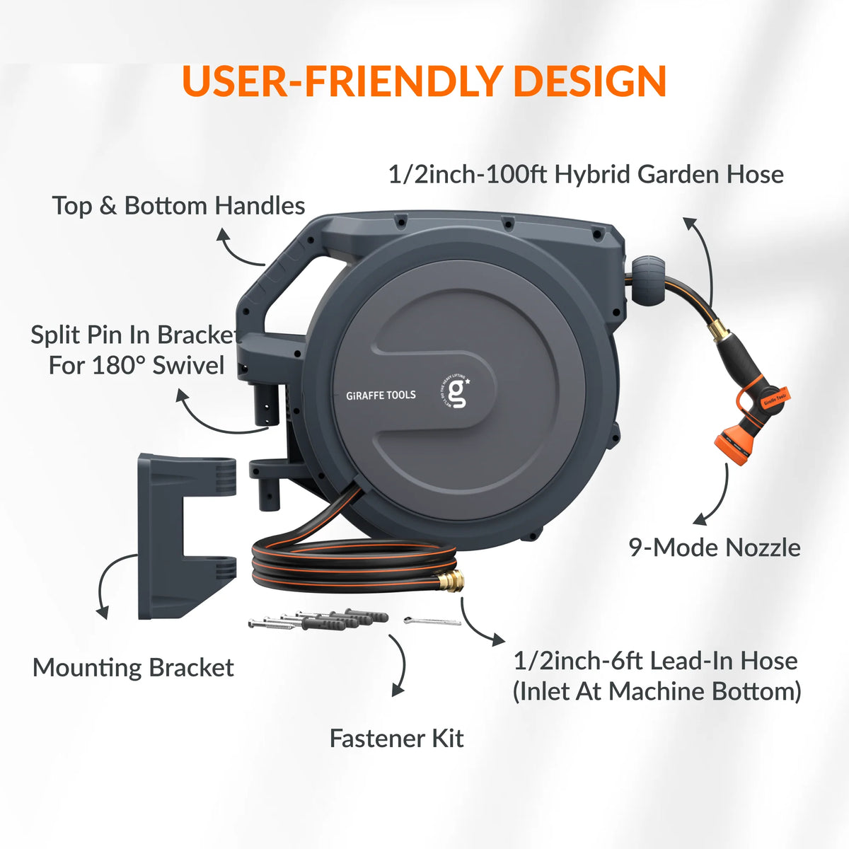 Retractable Garden Hose Reel 1/2in 100ft X618