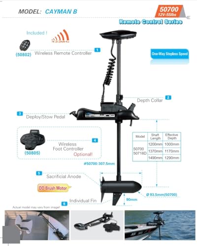 12V 55LB 54 Inch Shaft Electric Trolling Motor with Remote Control X778