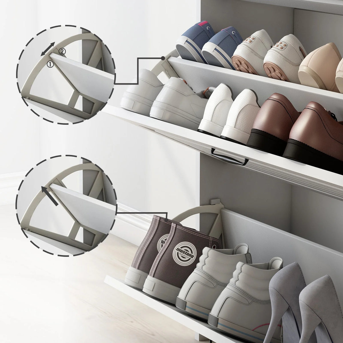 White Narrow 3 Door 2 Drawer Shoe Storage Cabinet I589024