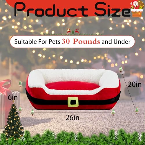 26" Christmas Dog Bed with Neck Bolster and Nonskid Bottom E12056