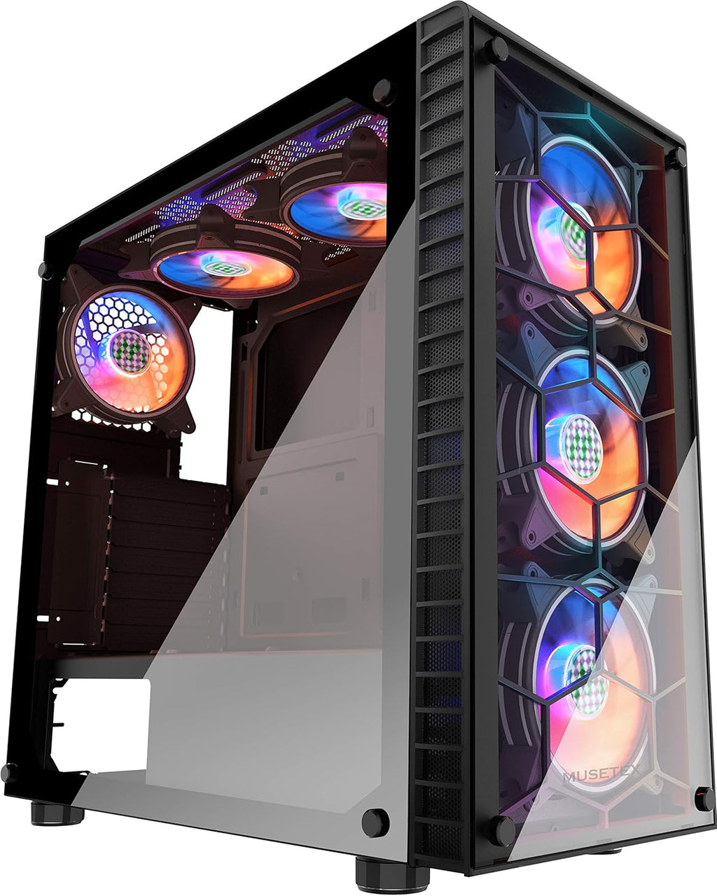 Micro-ATX PC Case with 2 ARGB Fans Type-C USB 3.0 Mesh Front Tempered Glass E38205