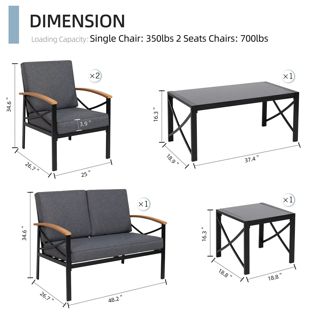 5 Piece Patio Conversation Sectional Set J768864