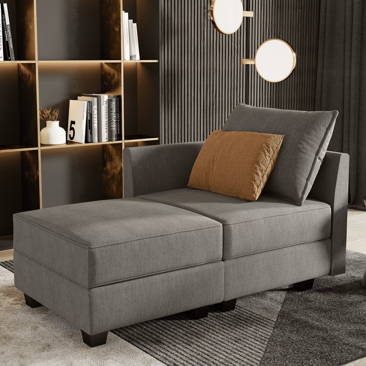 Grey Upholstered 2-Seat Sleeper Sofa with Storage Chaise Y855