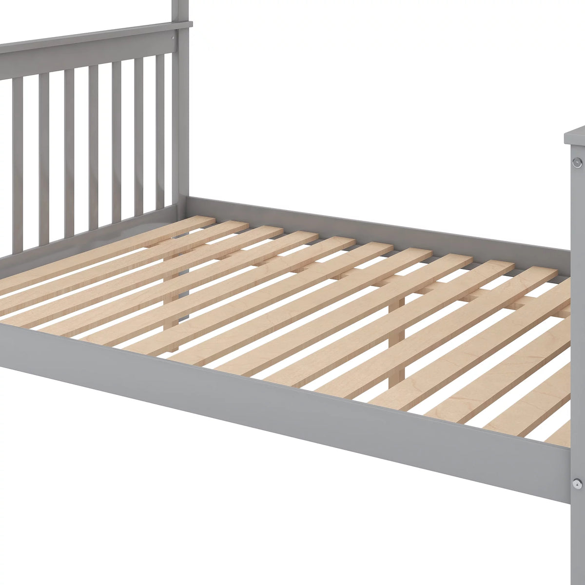 Gray Wood Twin over Full Bunk Bed with Stairs and Storage Shelf D97504