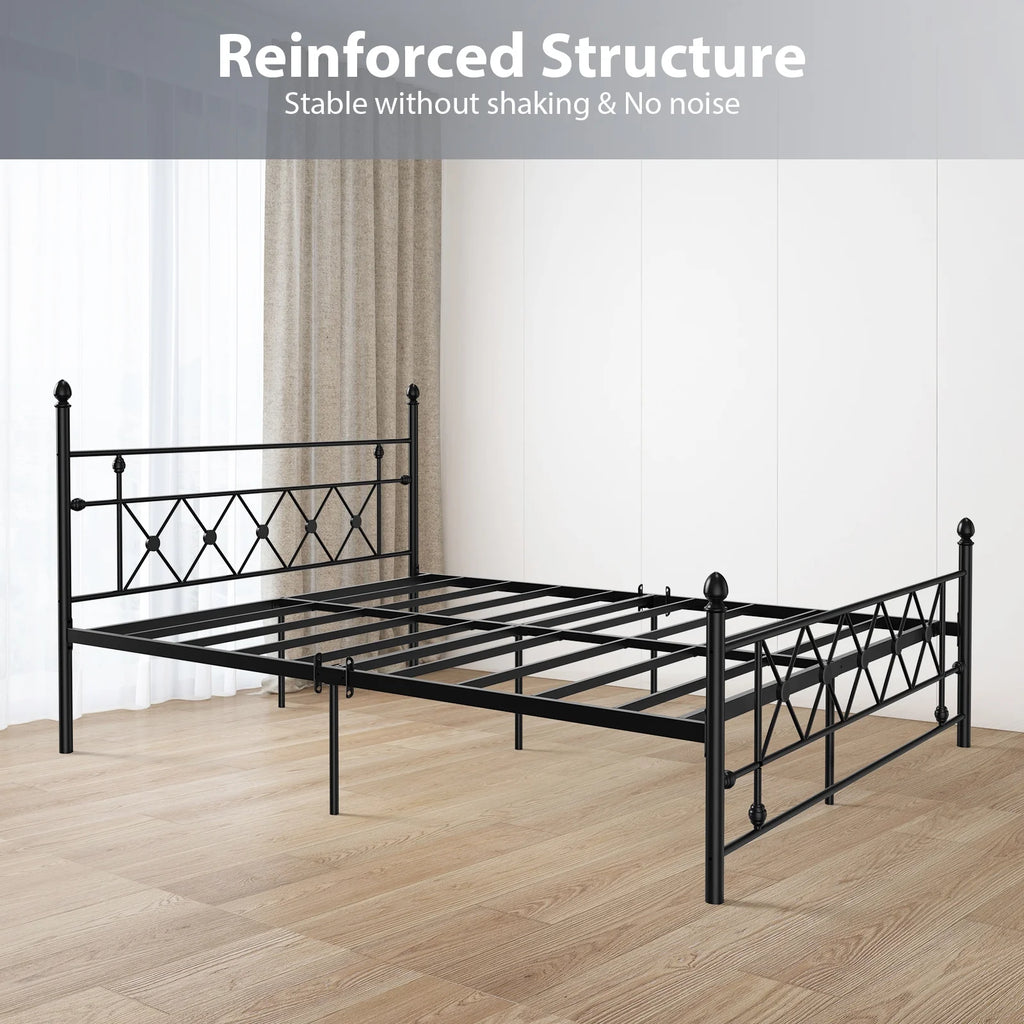 Queen Size Black Metal Platform Bed Frame with Headboard E91529