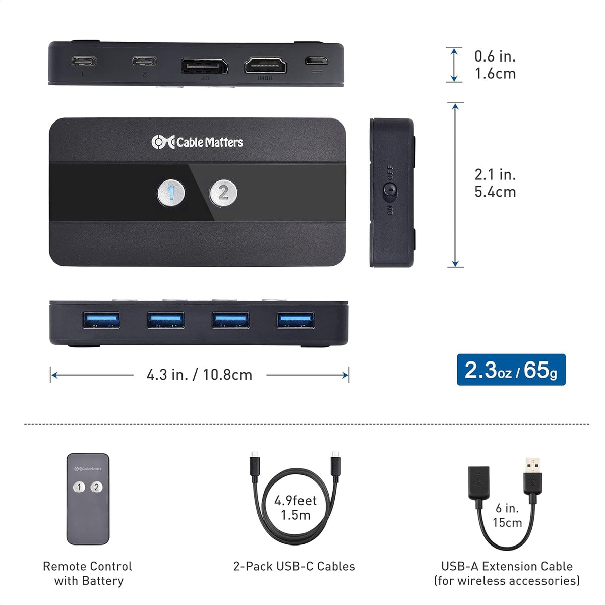 Dual 4K 60Hz USB C KVM Switch with HDMI, DisplayPort & 4x USB 3.0 W39359
