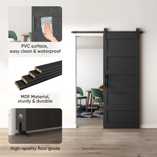 Black 36" x 84" Solid Wood Barn Door with Hardware Kit Q215