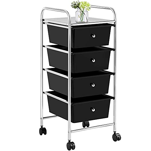 Black 4 Drawer Rolling Plastic Storage Cart T518176