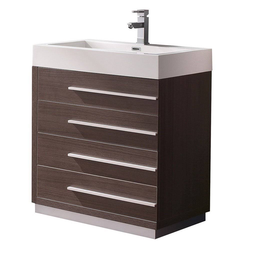 Gray Oak Bathroom Cabinet with Integrated Sink Y88136