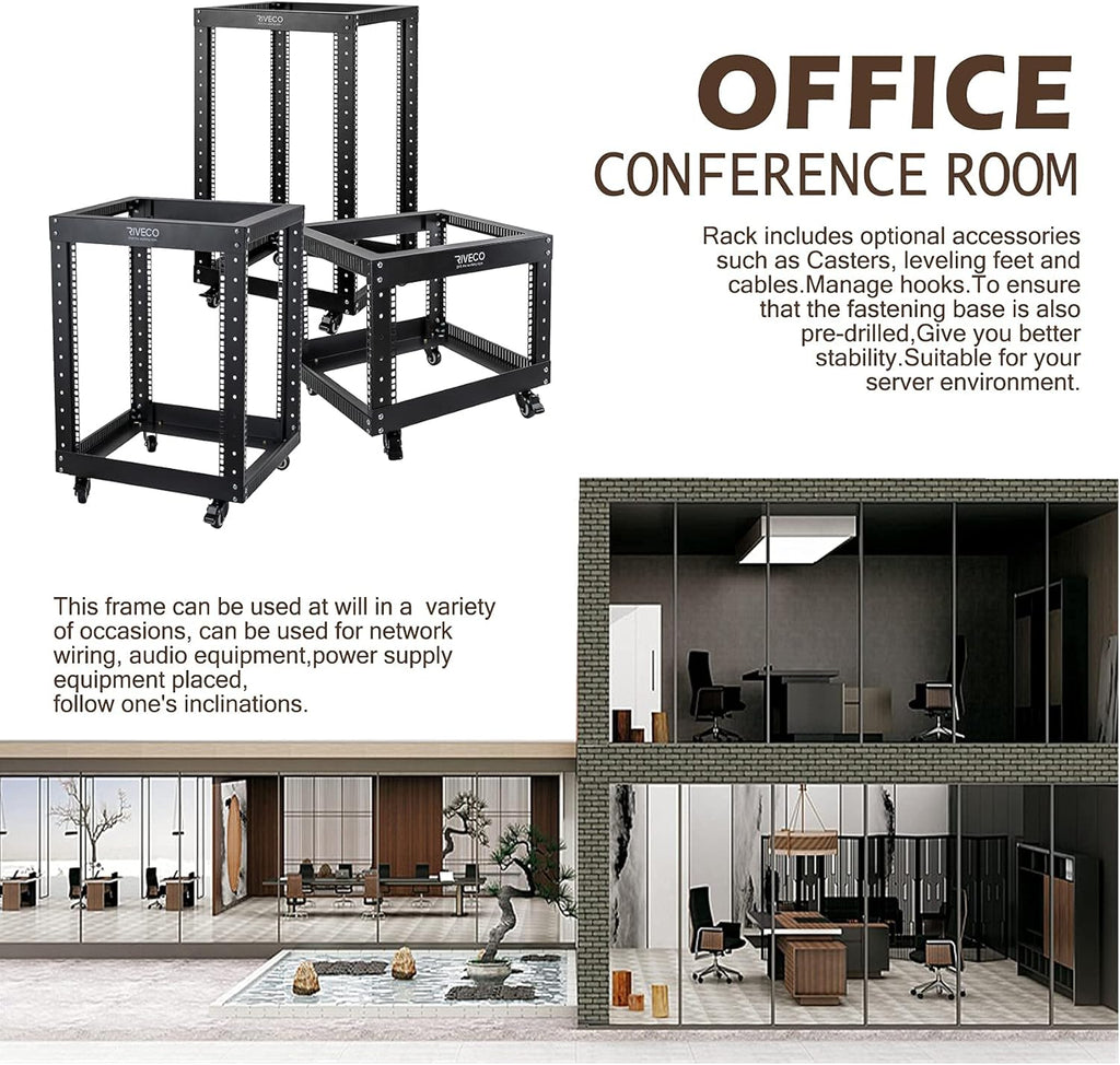 9U Open Frame Server Rack with Casters Black R4134