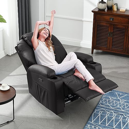 Brown PU Leather Power Recliner Chair with Heat and Massage J685510
