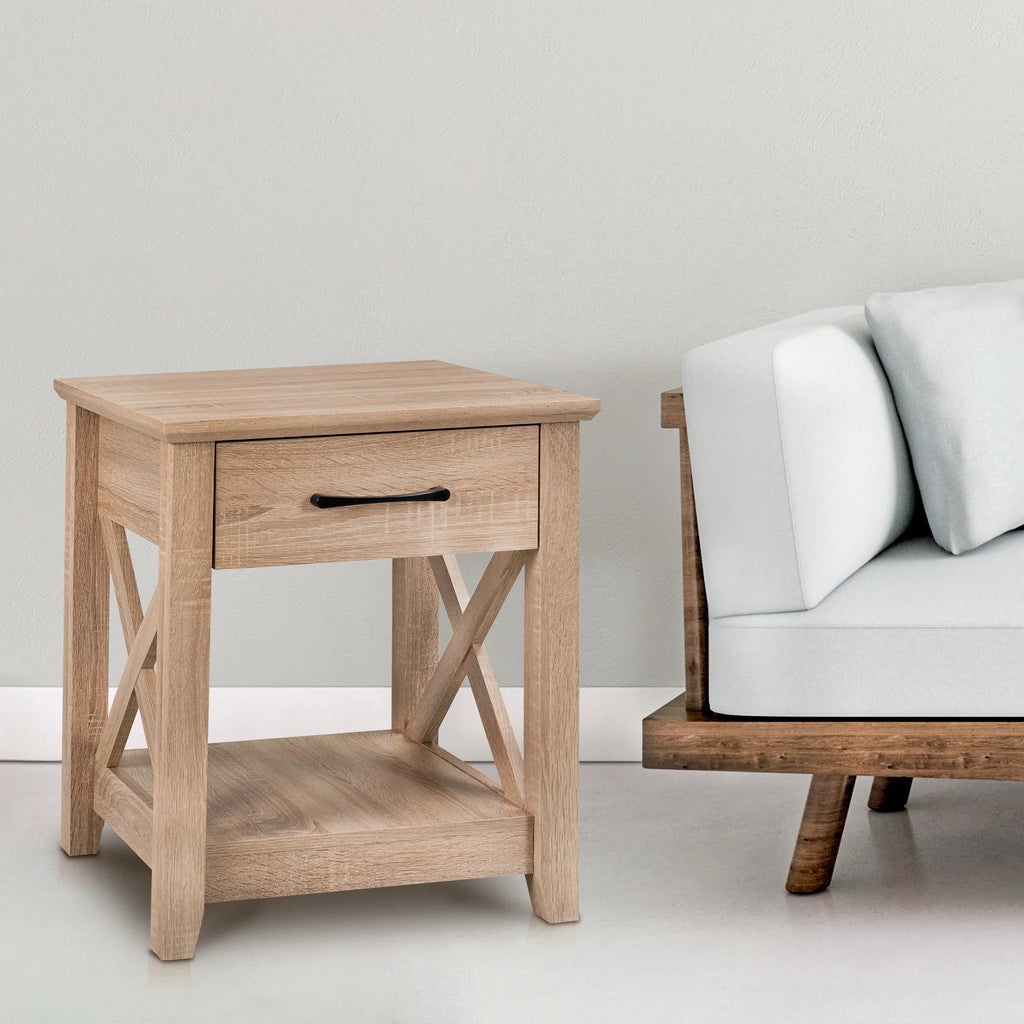 Farmhouse X-Design End Table with Storage Drawer L83591